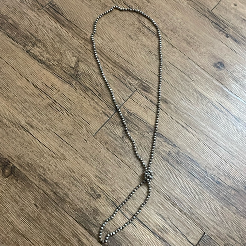 Tan small bead long necklace